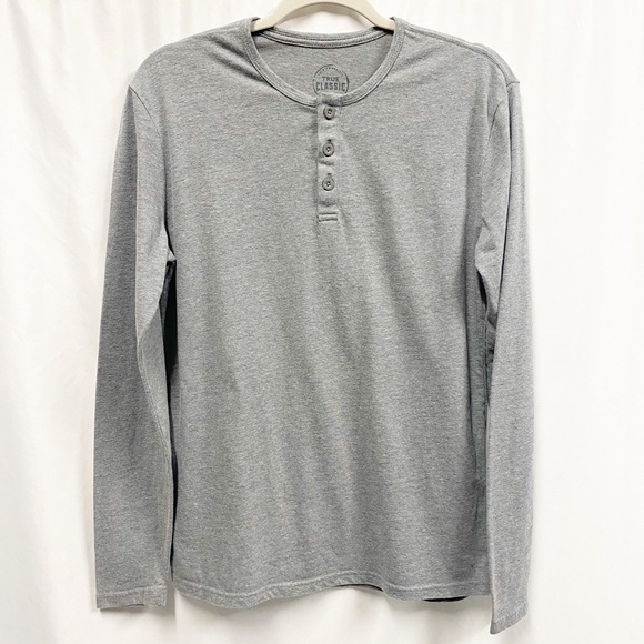 True Classic Heather Gray Mens Long Sleeve Henley T-Shirt - Picture 2 of 6